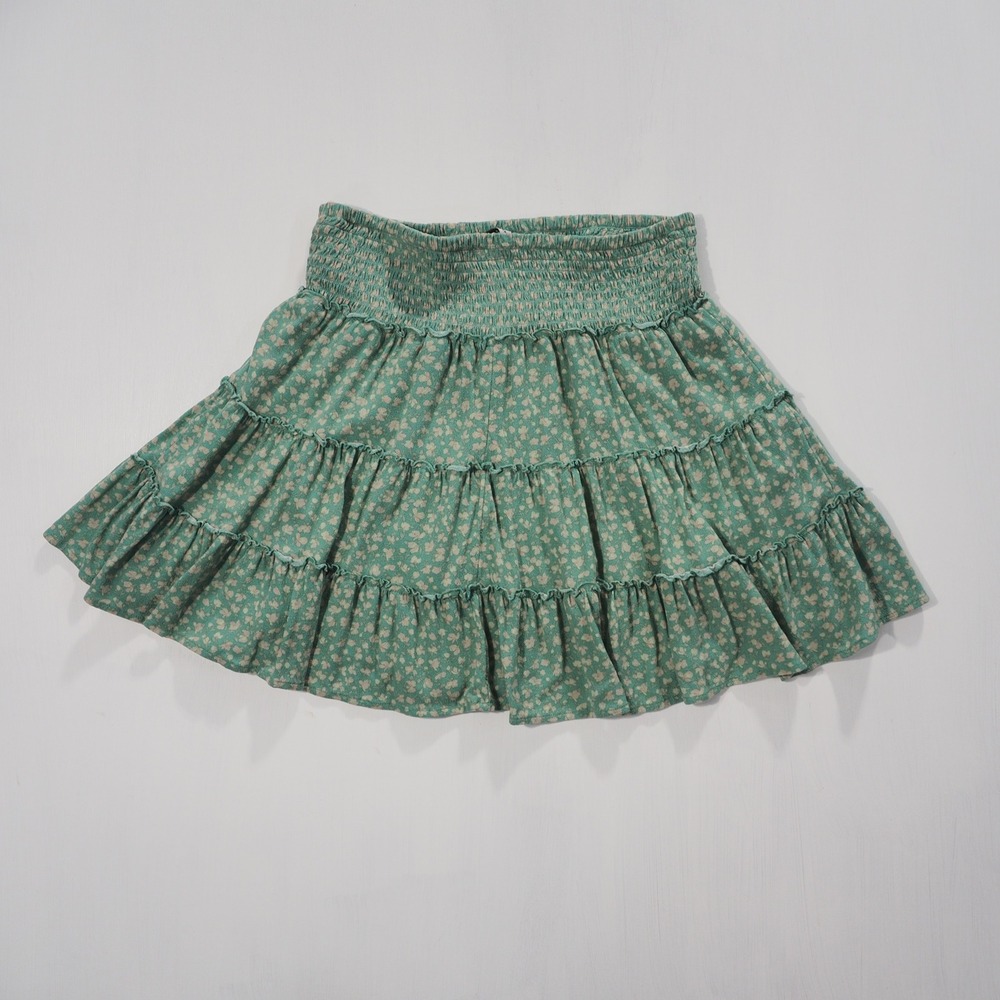American Eagle Outfitters Skirt Womens Small Green Floral Tiered Ruffle Smocked